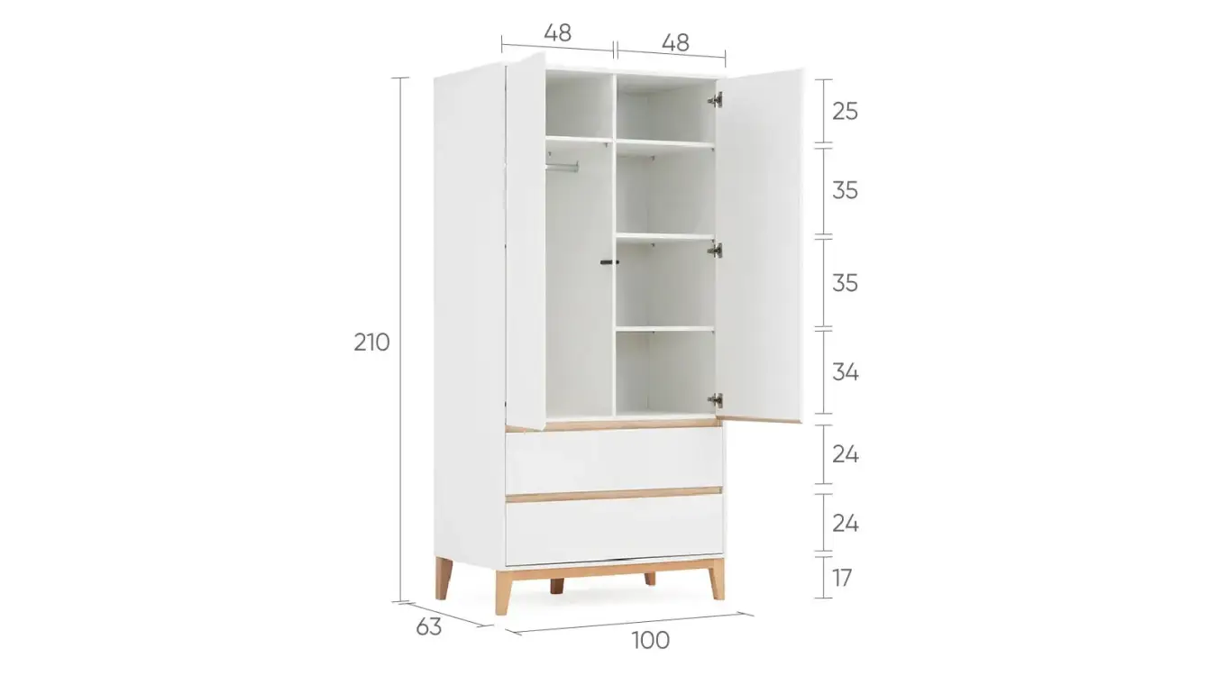 Шкаф двухдверный Orel, цвет Белый премиум + Дуб Сонома фото - 7 - большое изображение